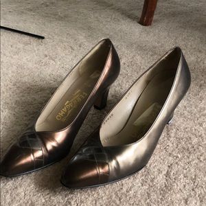 Bronze and Pewter Ferragamo pumps- 8.5B